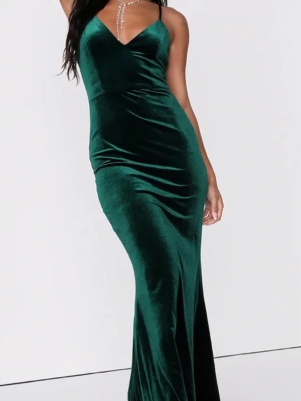 Lulus Emerald Green Velvet Deep V Mermaid Maxi Dress Gown XS